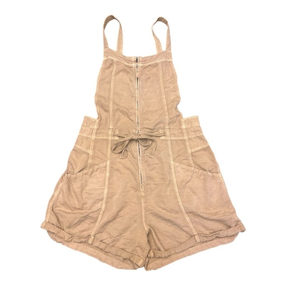 Free People Palm Valley Shortalls Romper Khaki Tan Boho Relaxed fit Size Medium - Picture 3 of 10
